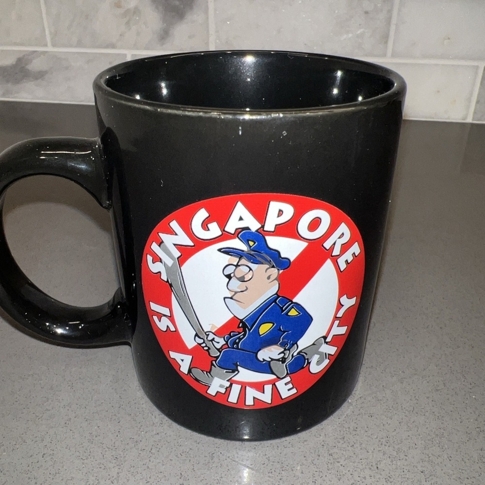 2 SINGAPORE Crimes 'The Fine City' Tea Coffee Mugs Unique Funny Rare